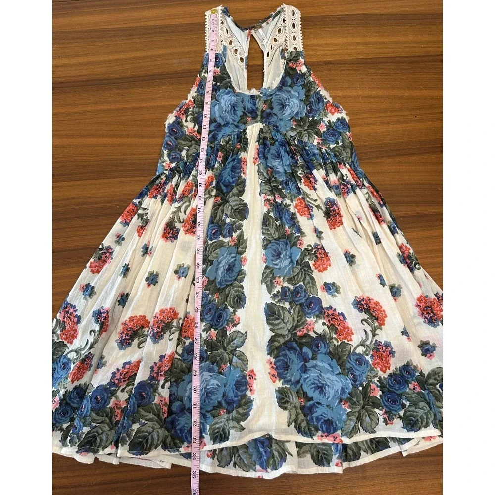 Free People Little Teacup Dress Small Blue Floral Crochet Cottage Shabby Chic